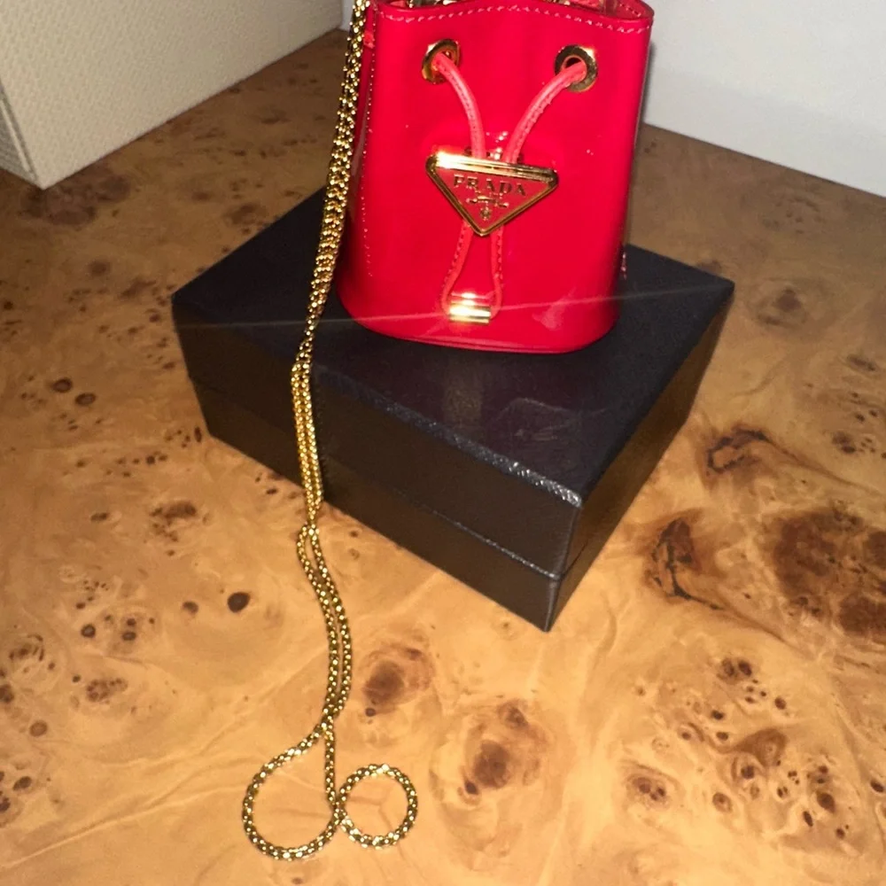 PRICE DROP ** Prada Red Mini Bag with Gold Chain - Picture 5 of 17
